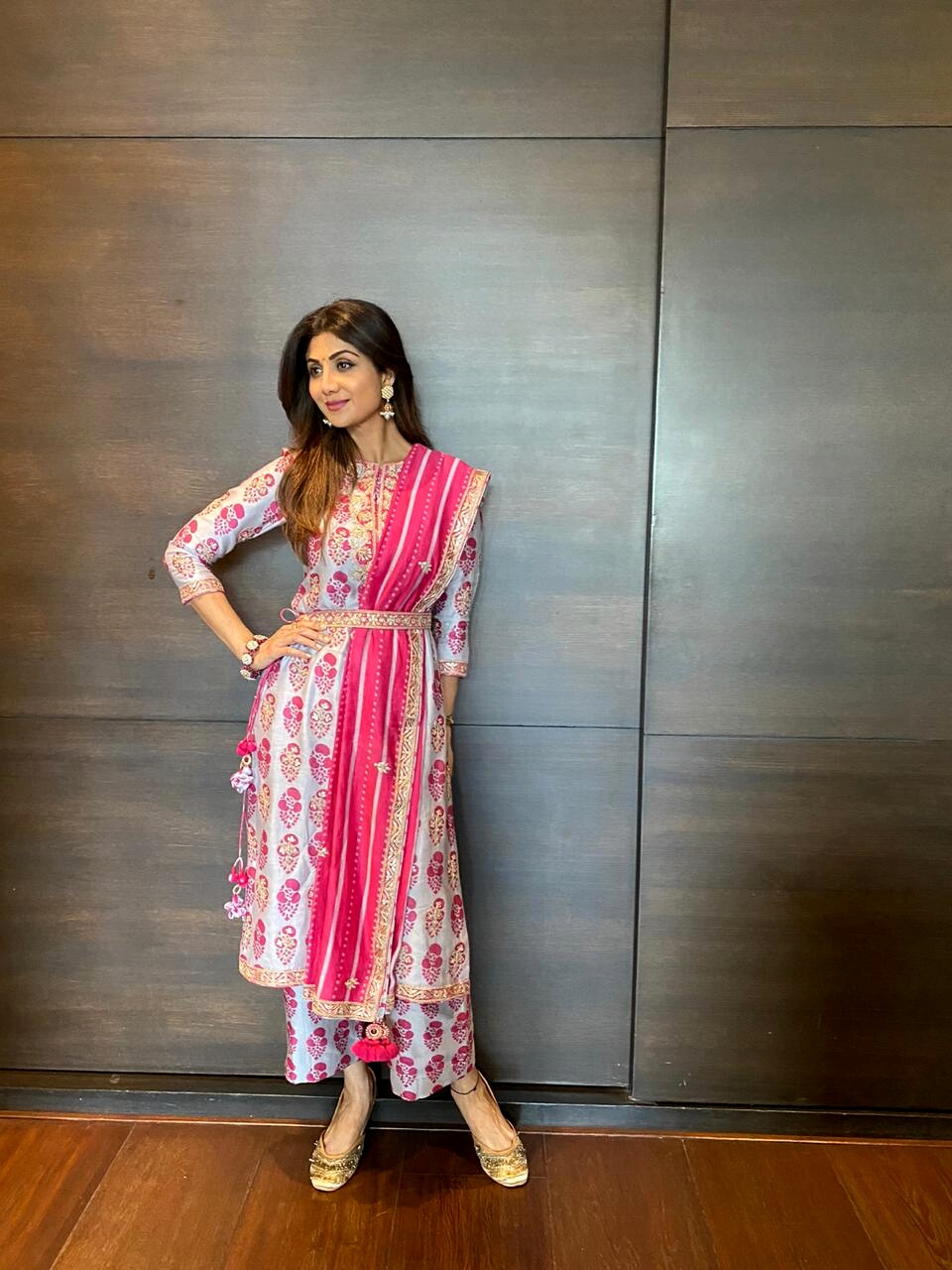 Shilpa Shetty Kundra in Fashion Designer Punit Balana's Outfit-Fuchsia Pink Kurta