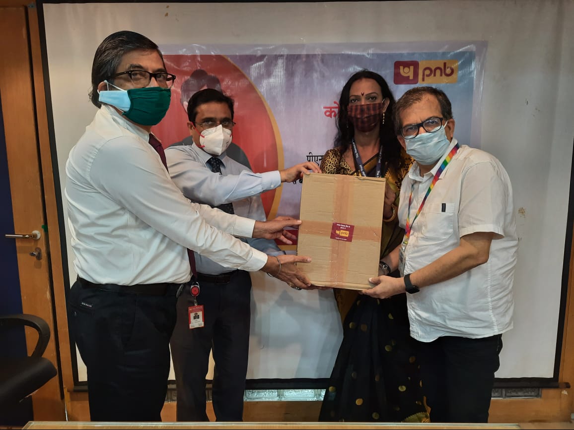 Mr. RK Hegde, General Manager, PNB, Mumbai Zone, Mr. Debadatta Chand, Chief General Manager, Zonal Head at PNB, Mumbai, Urmi Jadhav - Advocacy officer -The Humsafar Trust, Mr. Vivek Raj Anand, CEO of The Humsafar Trust -Photo By GPN