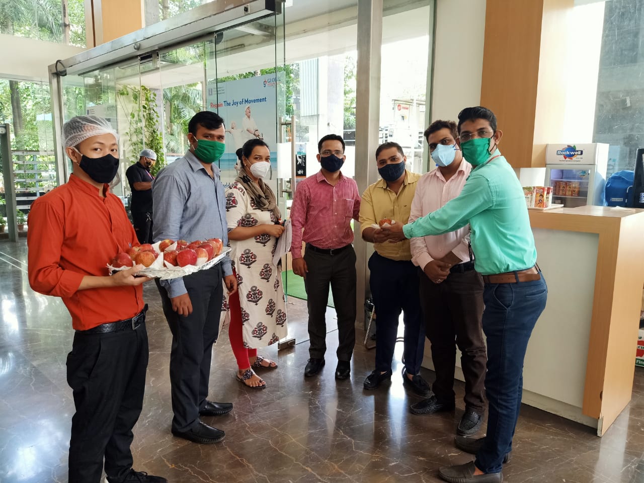 Distribution of Apples on World Heart Day at Global Hospital, Parel, Mumbai
