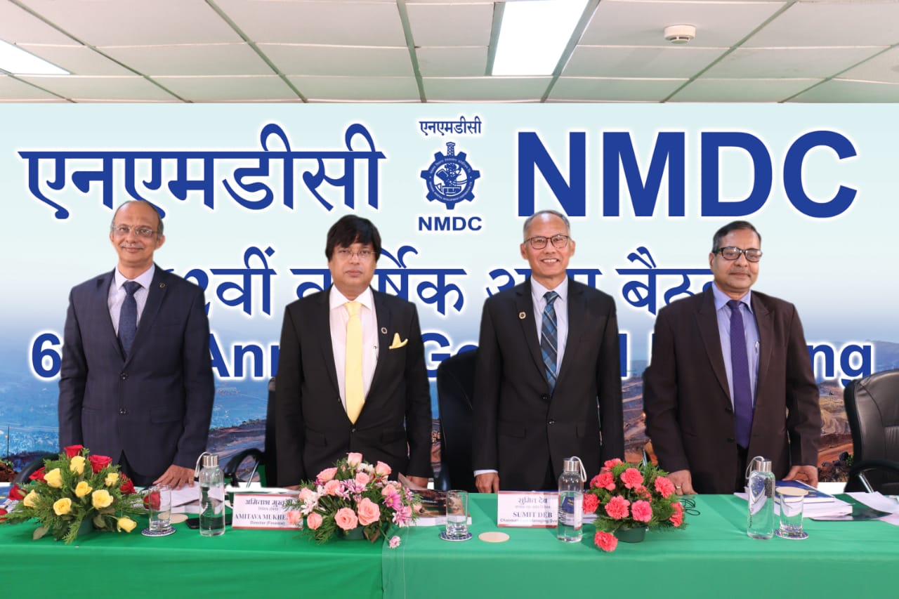 Shri Sumit Deb CMD NMDC addressed the gathering during 62nd AGM of NMDC along with respective dignitaries