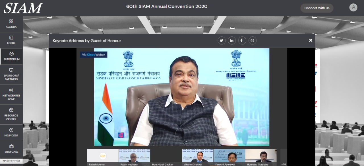 Shri Nitin Jairam Gadkari, Hon’ble Union Minister of Road Transport & Highways and Micro, Small and Medium Enterprises, Government of India at SIAM 60th Annual Convention -Photo By GPN
