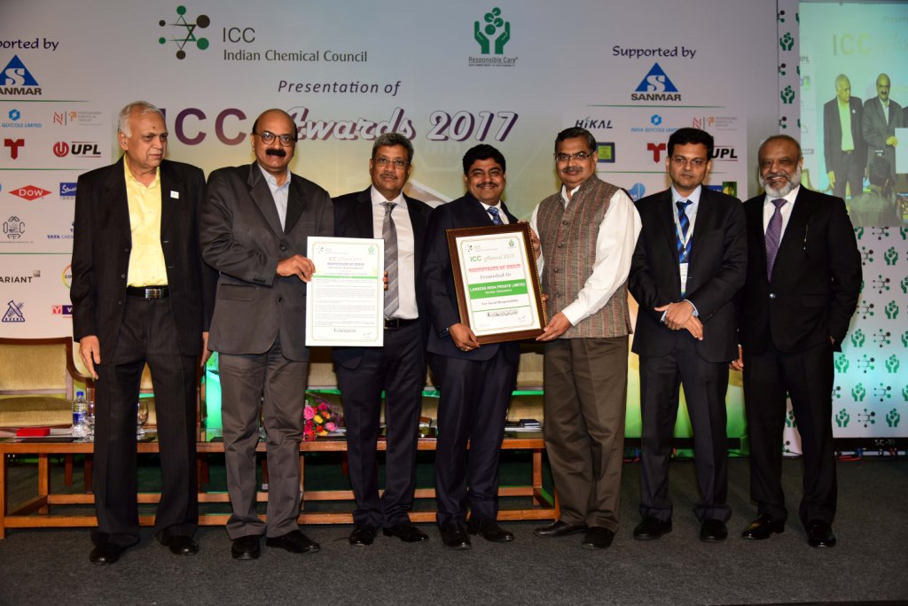 Mr. Namitesh Roy Choudhary, Vice President, PTSE, LANXESS India, received ICC Award 2017 Certificate of Merit for Social Responsibility on behalf of LANXESS