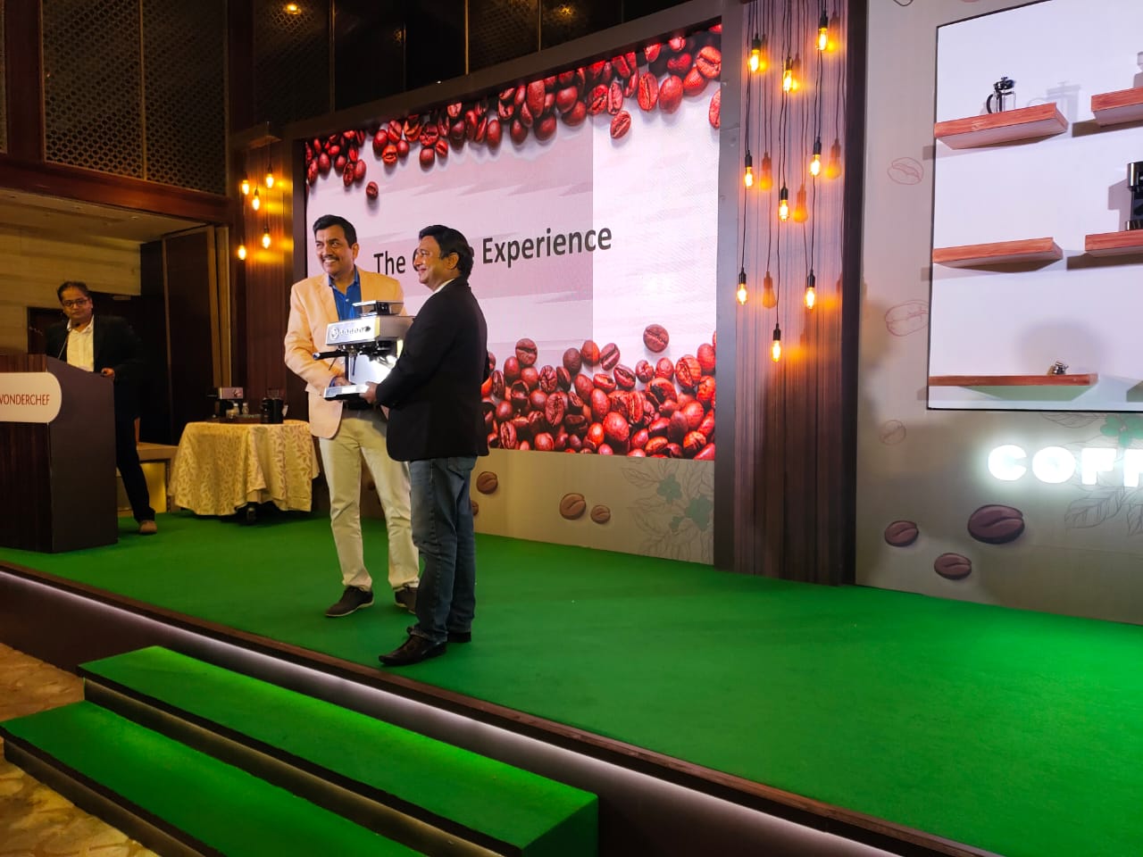 L-R: Mr. Amit Tilekar, CMO of Wonderchef ; Chef Sanjeev Kapoor, founder and the face of Wonderchef and Mr. Ravi Saxena, founder and CEO of Wonderchef during Launch of complete range of 9 coffee machines and WondeRent by Wonderchef at Hotel Four Seasons, Mumbai (10.08.22)