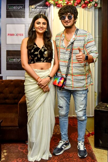 Actors Bhavin Bhanushali and Malti Chahar pose for photos during a press conference for the promotions of their upcoming film 'Ishq Pashmina', in Jaipur, Friday, Sept. 16, 2022.