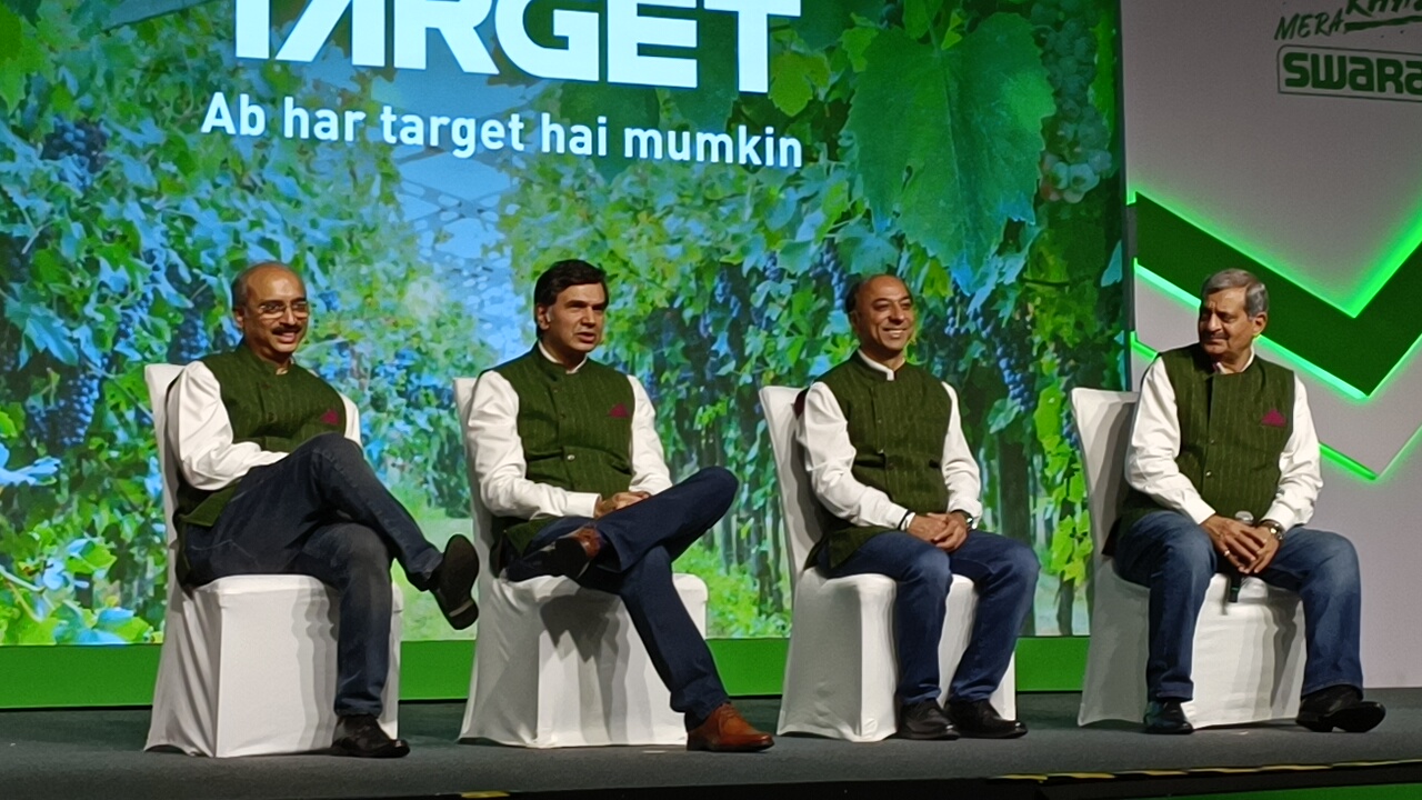 Mr. Harish Chavan, CEO, Swaraj Division, M&M Ltd; Mr. Rajesh Jejurikar, ED & CEO, AFS, M&M Ltd; Mr. Hemant Sikka, President, Farm Equipment Sector, M&M Ltd and Mr Rajeev Rellan, Chief of Sales and Marketing at Swaraj Division, M&M Ltd at the launch of 'Swaraj Target' the new Compact Light Weight Tractor Range from Mahindra Group held today at Sofitel Hotel, BKC in Mumbai - Photo By GPN 